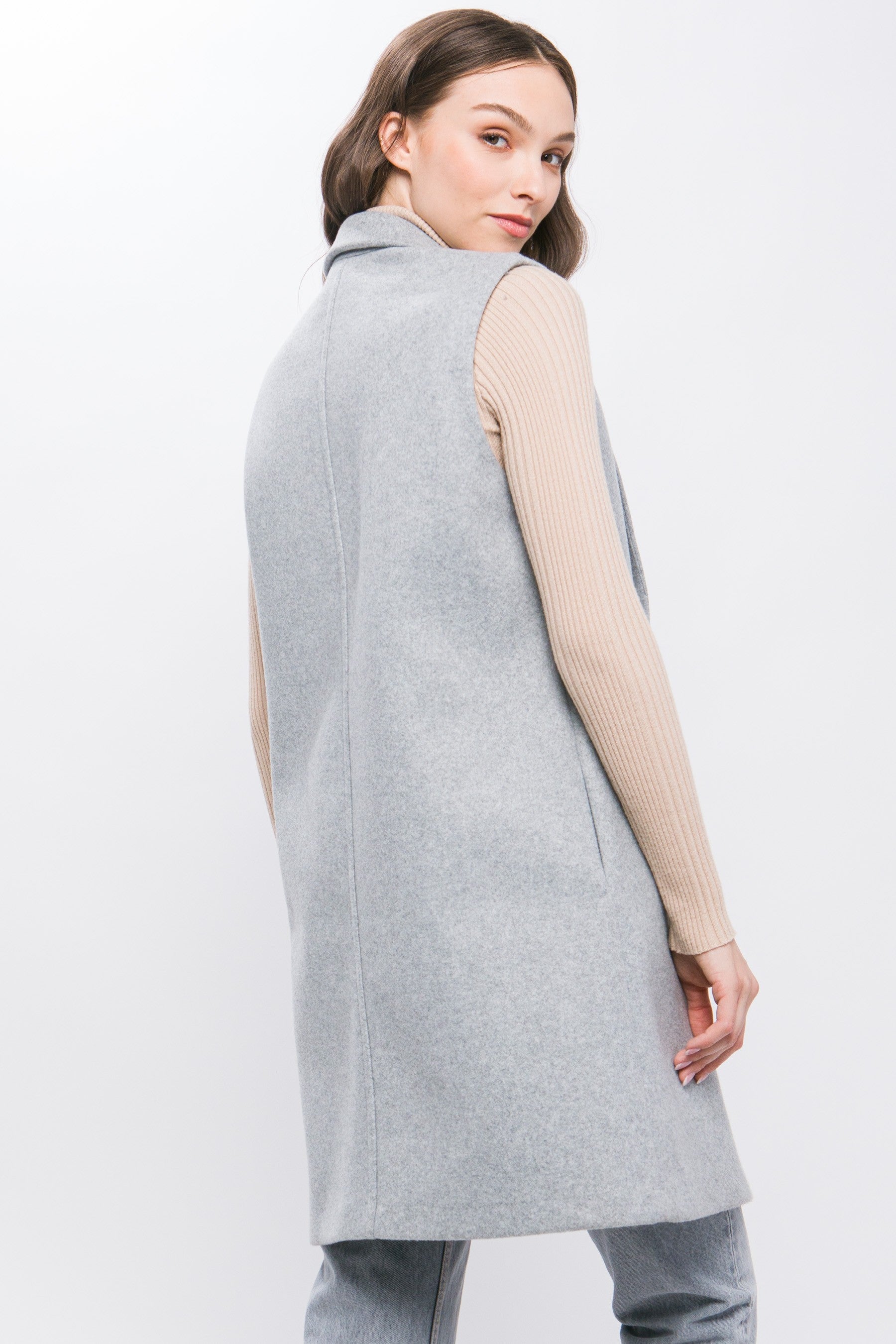 Grey Long Line Fleece Vest