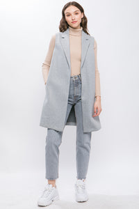 Grey Long Line Fleece Vest