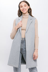 Grey Long Line Fleece Vest