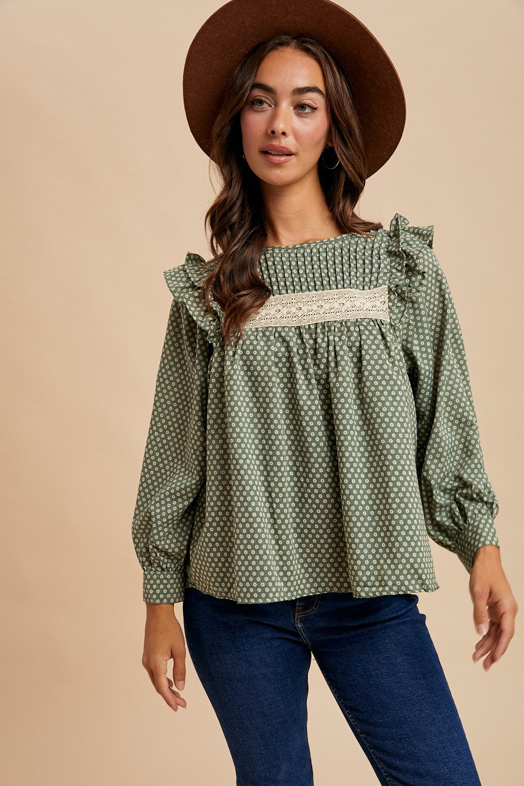 Forest Pintuck Smocked Blouse