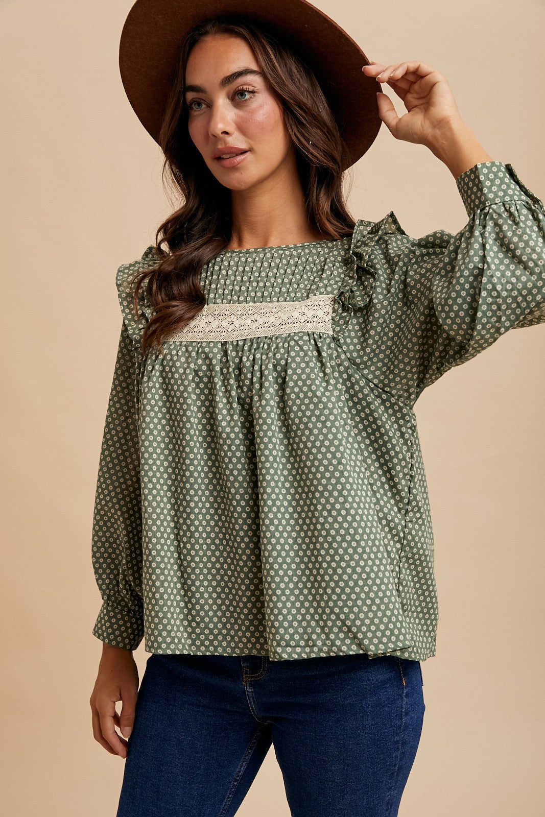 Forest Pintuck Smocked Blouse