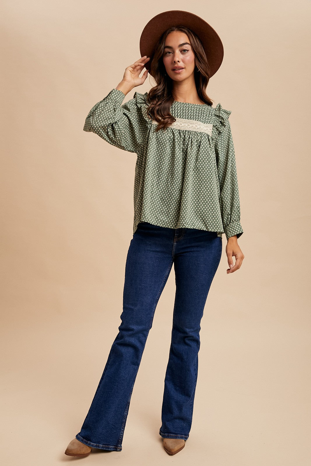 Forest Pintuck Smocked Blouse