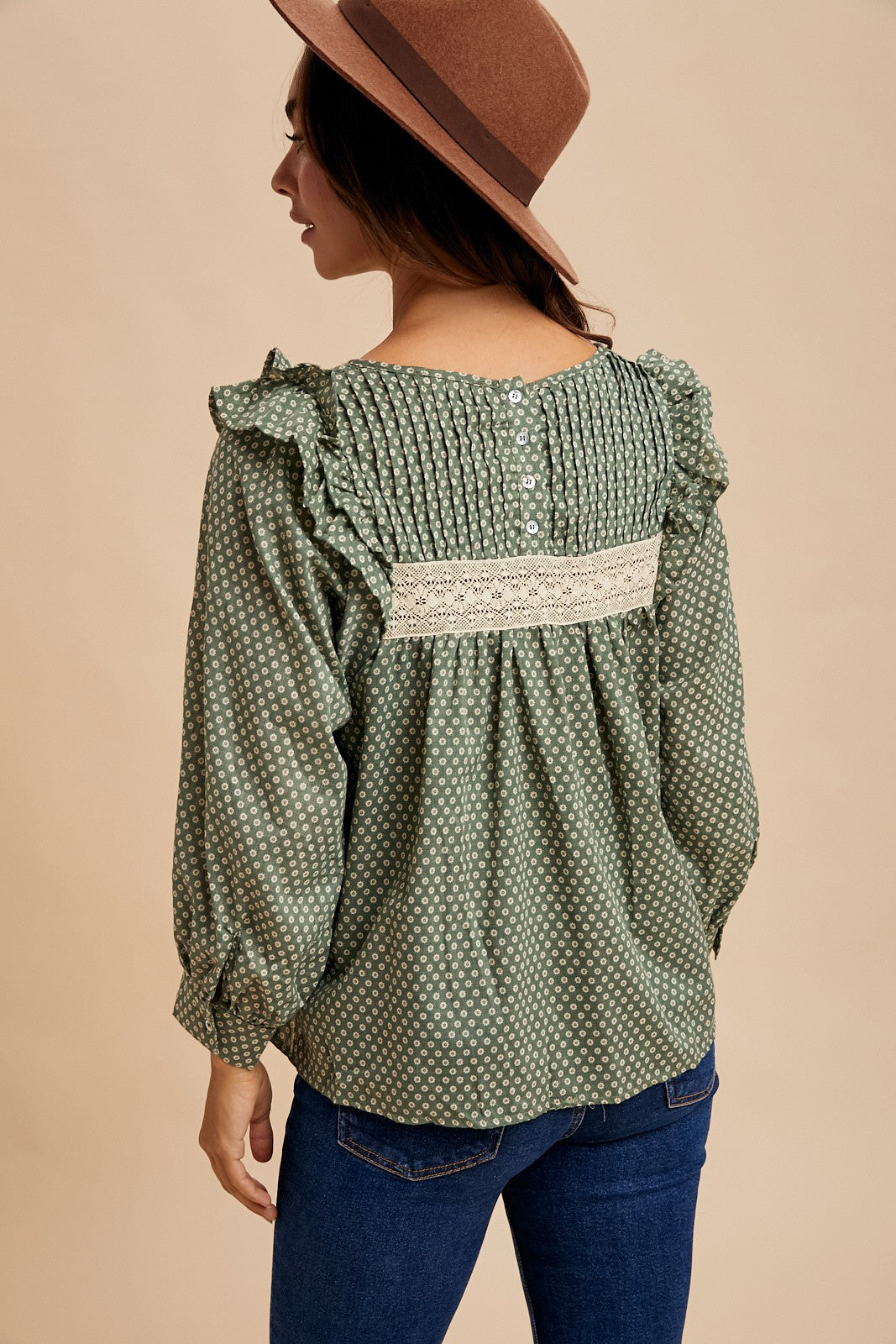 Forest Pintuck Smocked Blouse