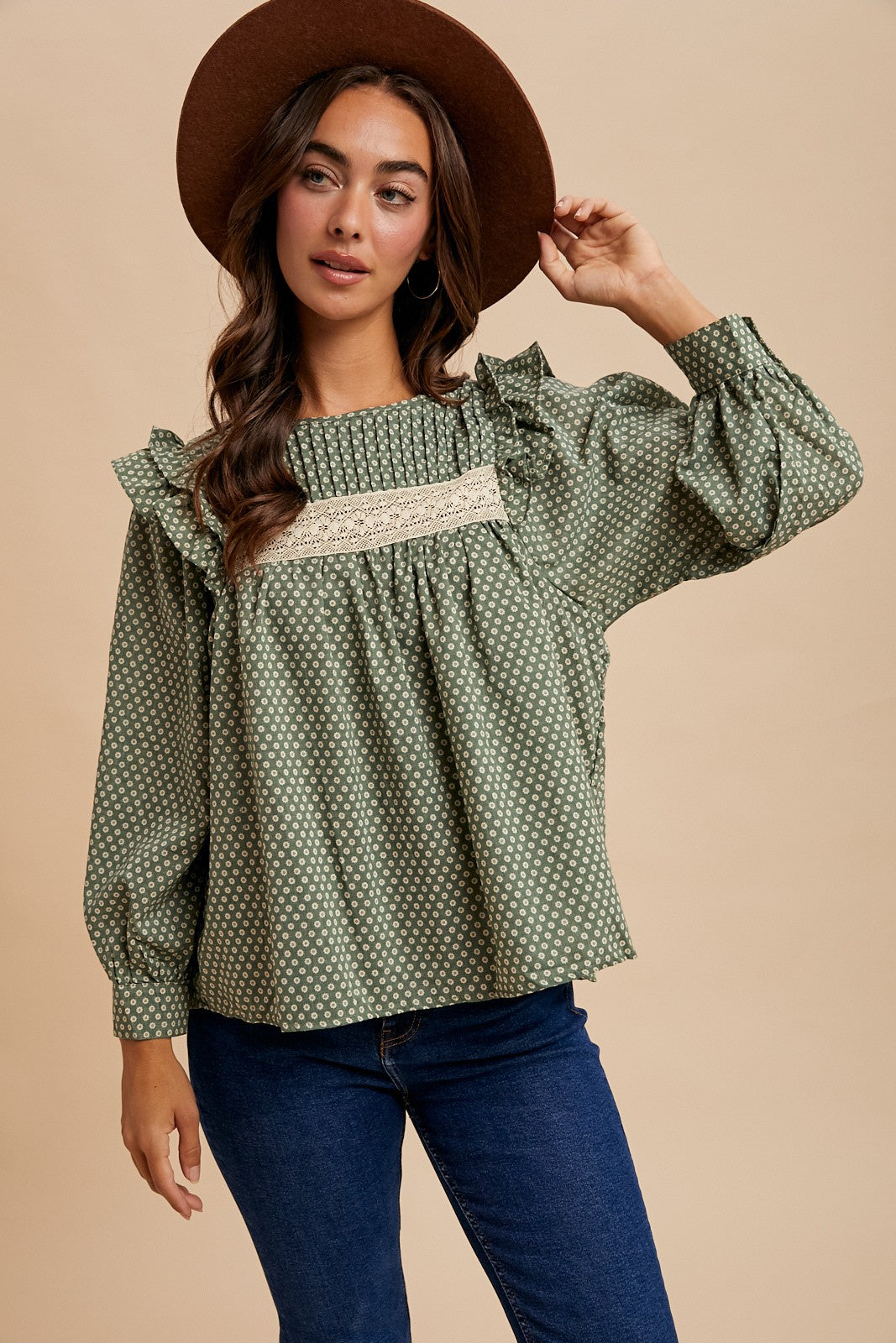 Forest Pintuck Smocked Blouse