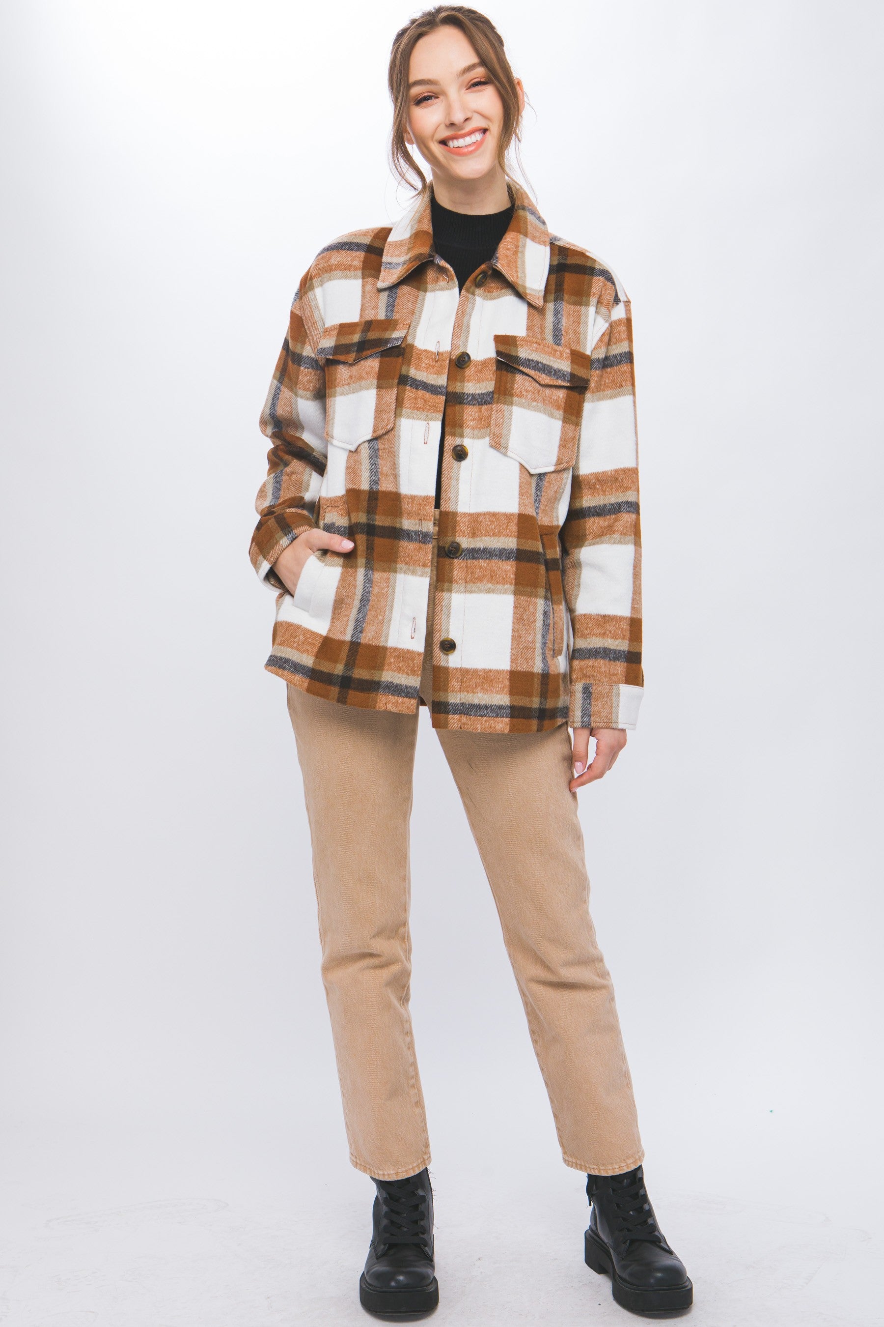 Cameron Plaid Caramel Shacket