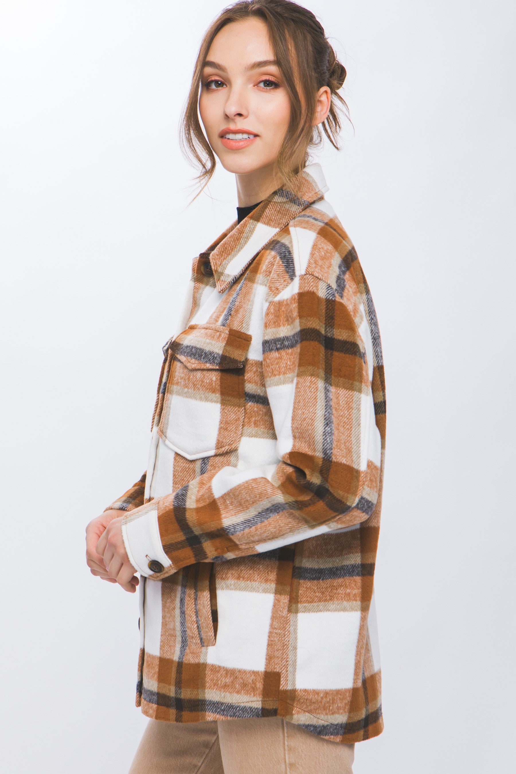 Cameron Plaid Caramel Shacket