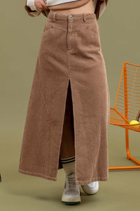 Camel Corduroy Maxi Skirt