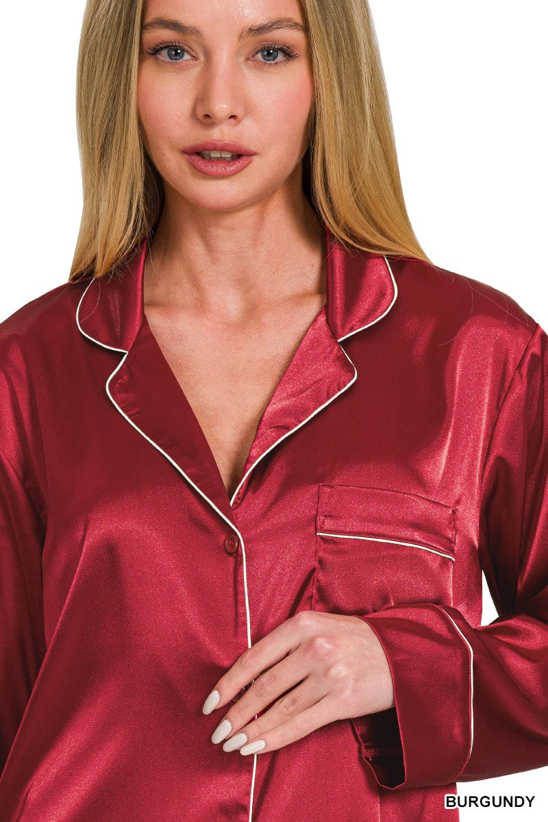 Burgandy Satin PJ Set