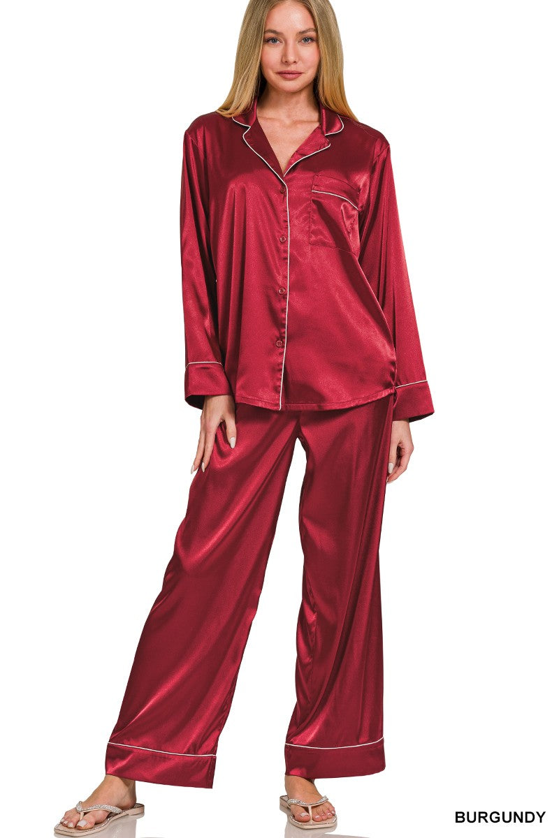 Burgandy Satin PJ Set