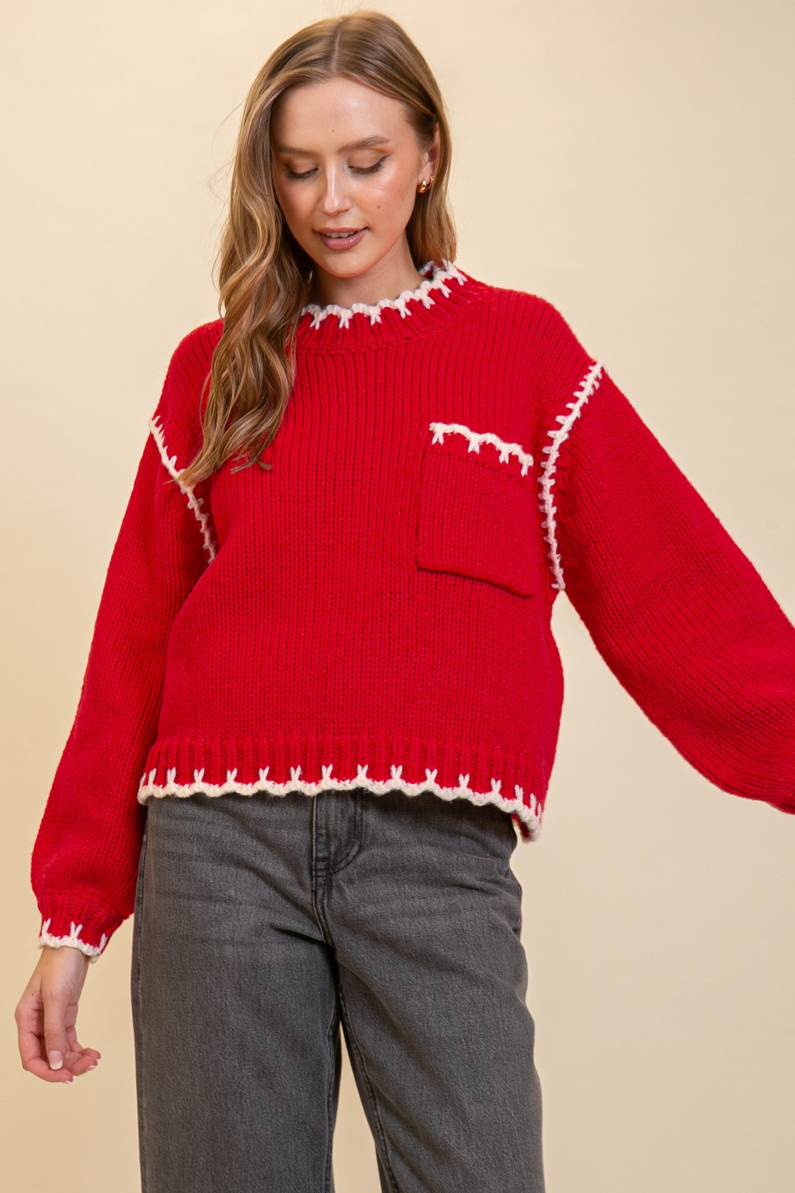 Crochet Trim Sweater