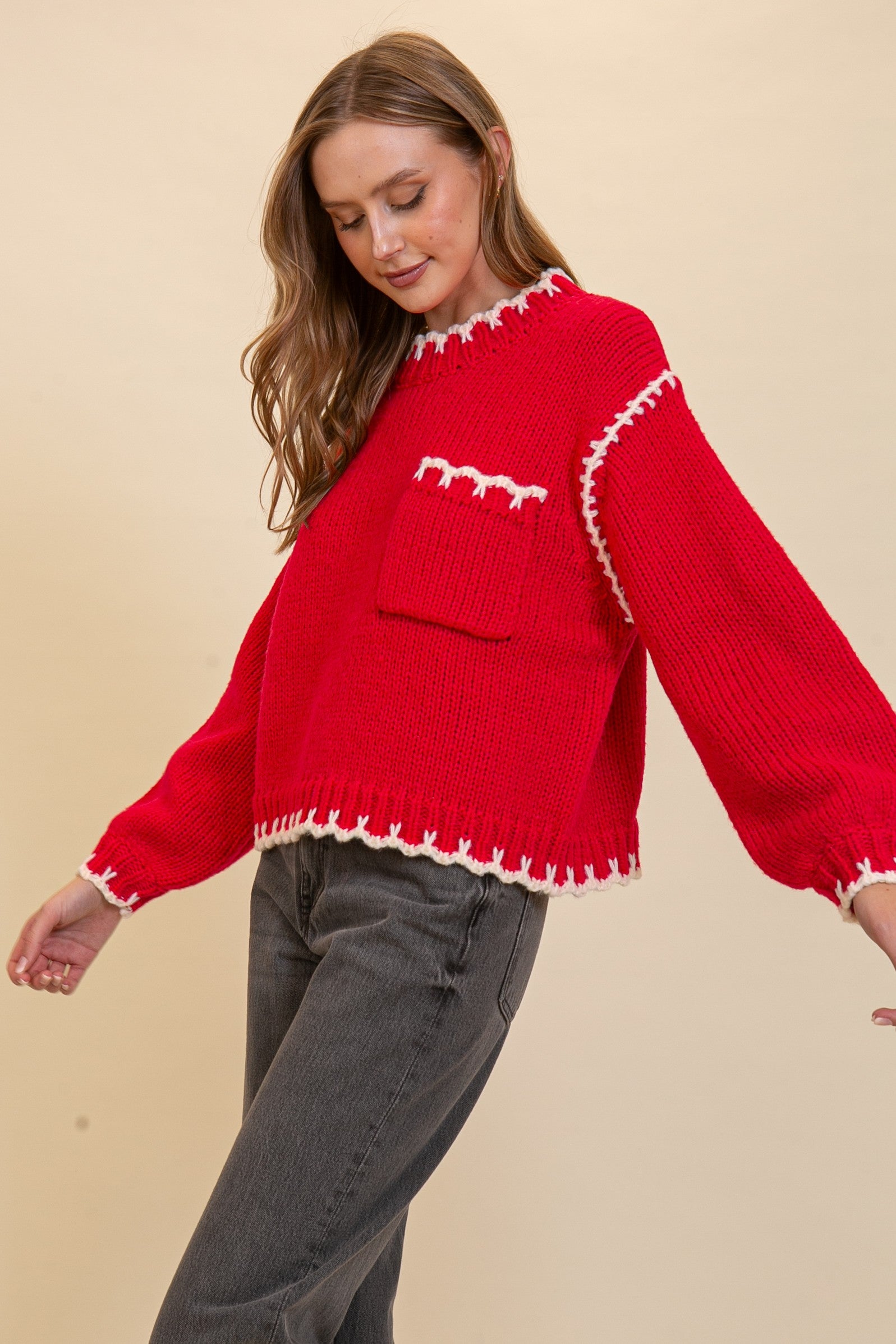 Crochet Trim Sweater
