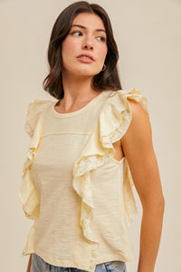 Butter Yellow Floral Ruffle Tank