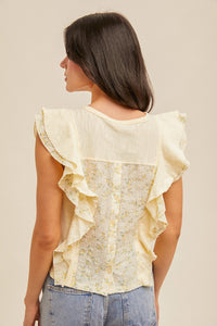 Butter Yellow Floral Ruffle Tank