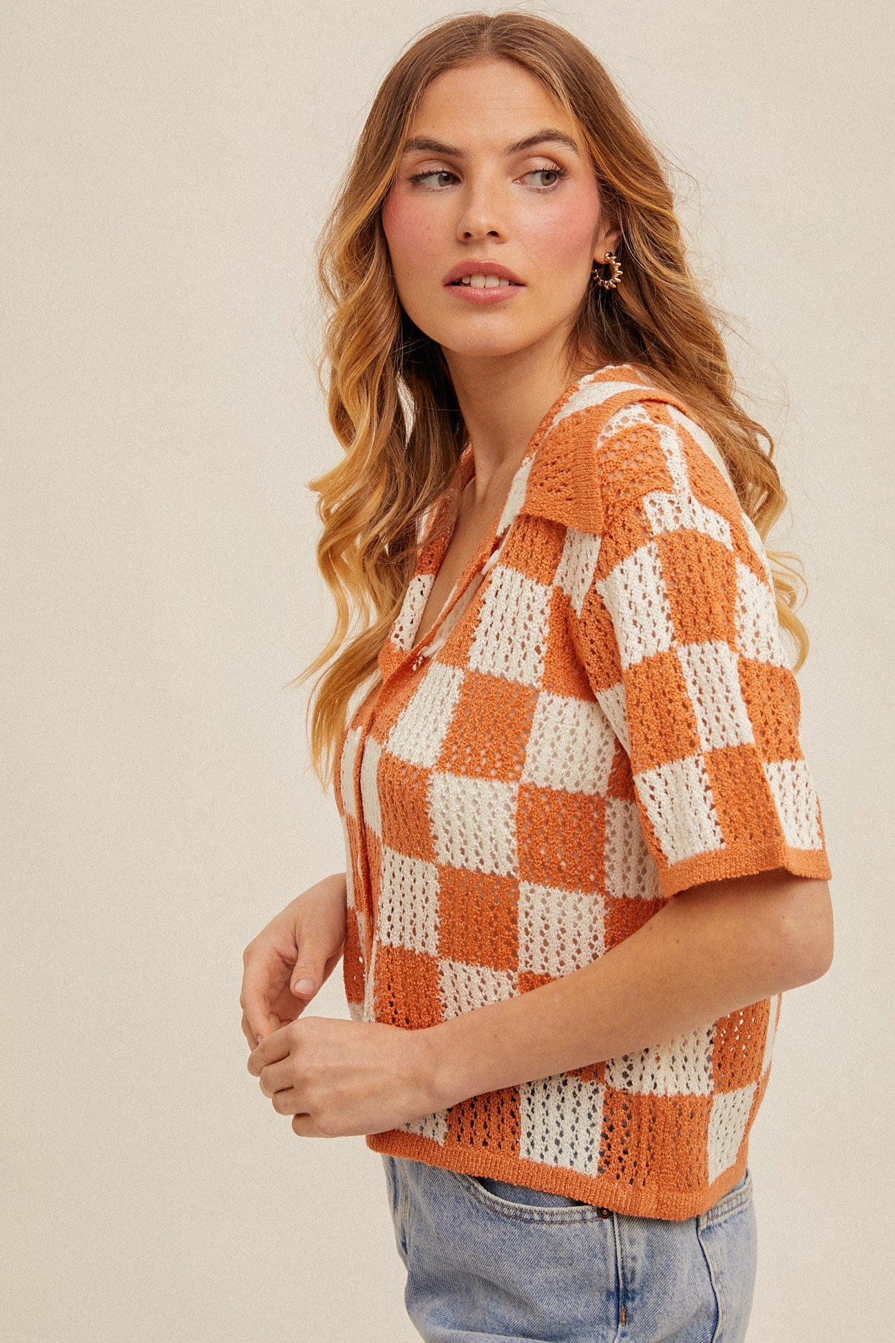 Kiya Orange Checkered Top