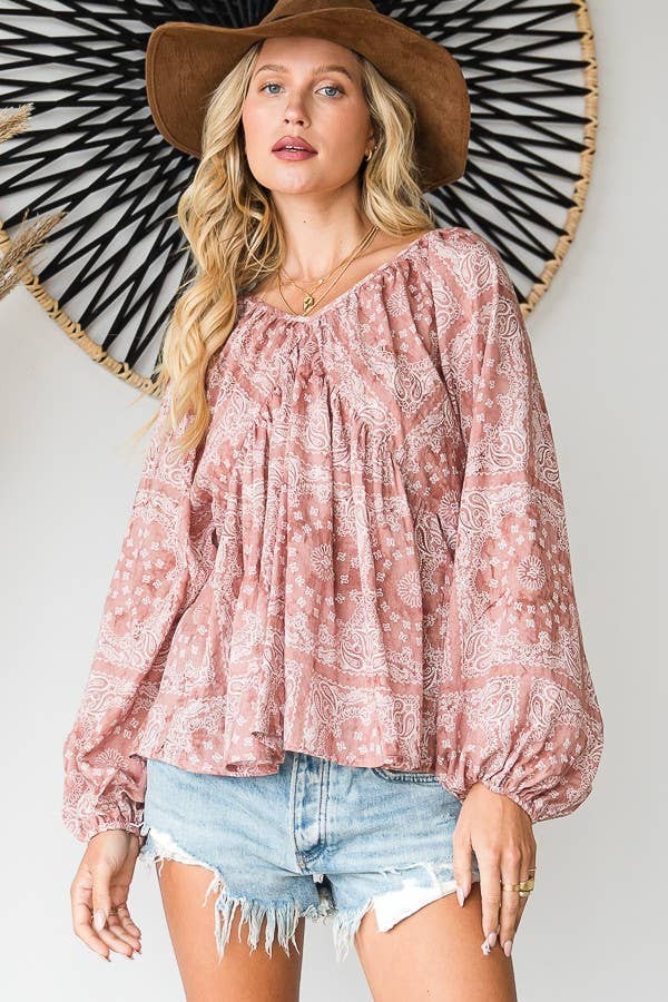 Mauve Western Babydoll Top