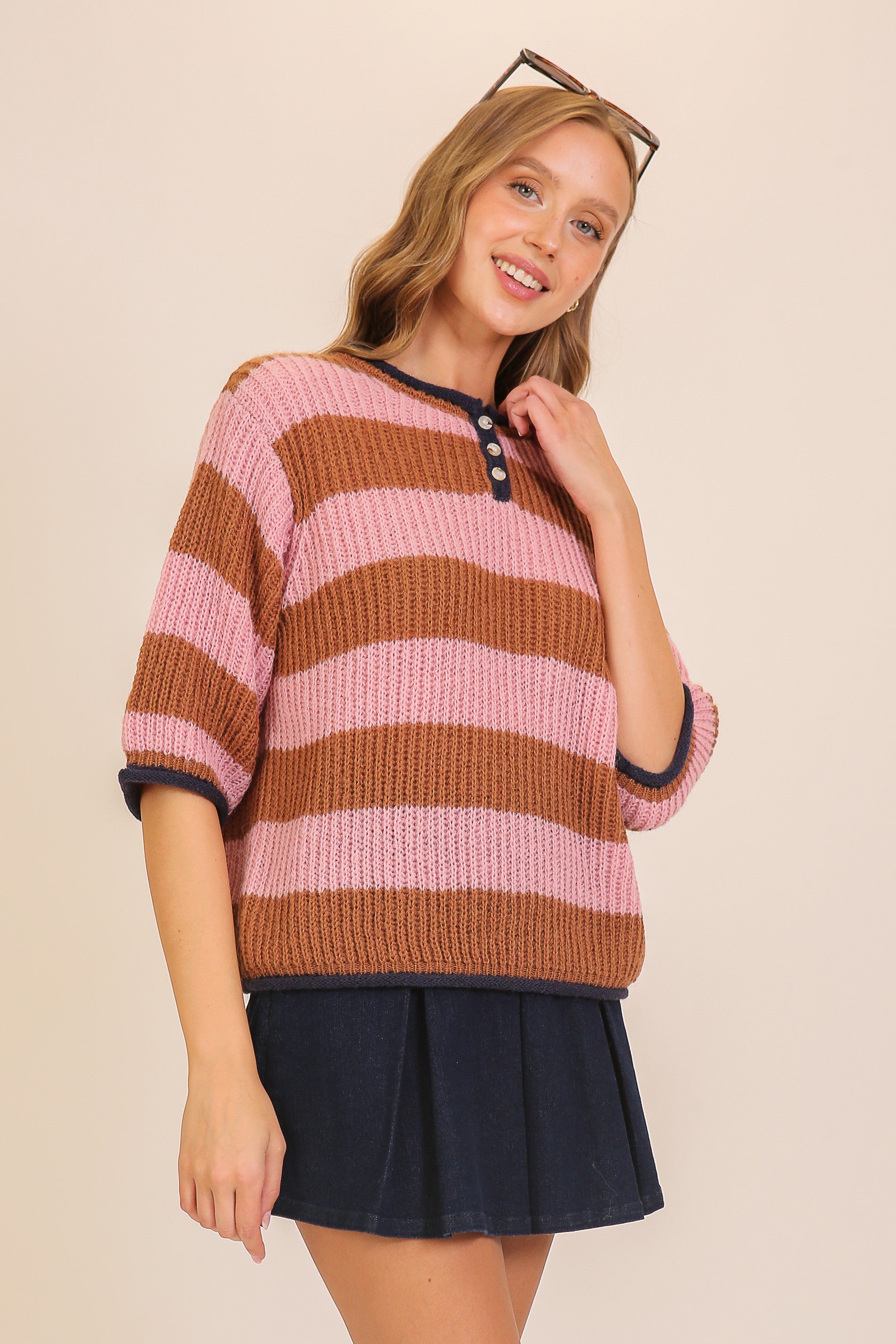 Pink Slyvia Striped Sweater