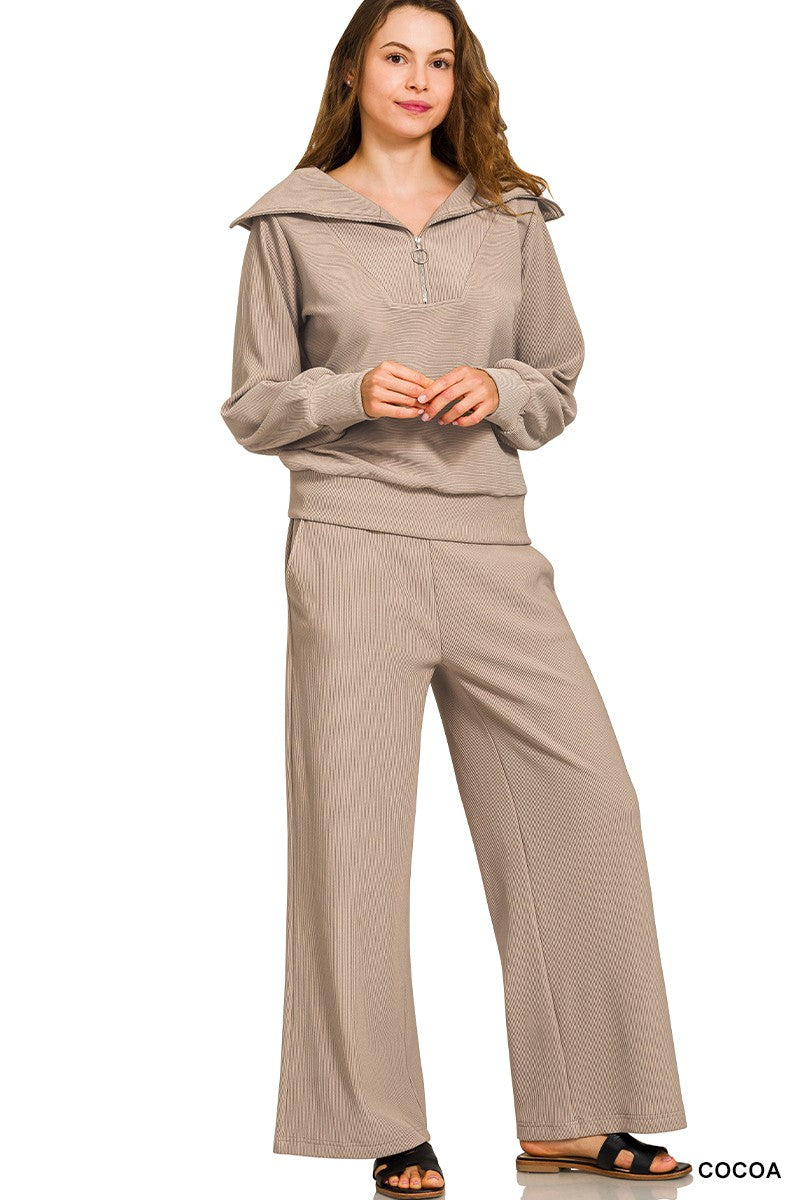 Khaki Ribbed Lounge Set