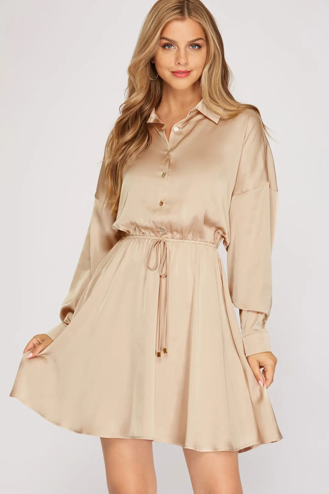 Latte Satin Flare Dress