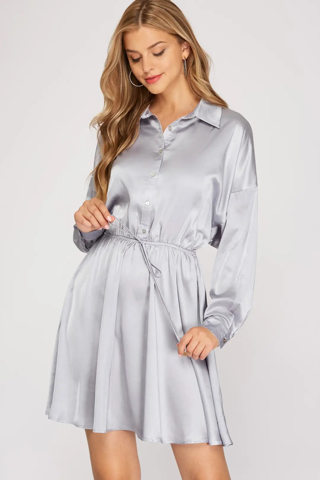 Silver Satin Flare Dress