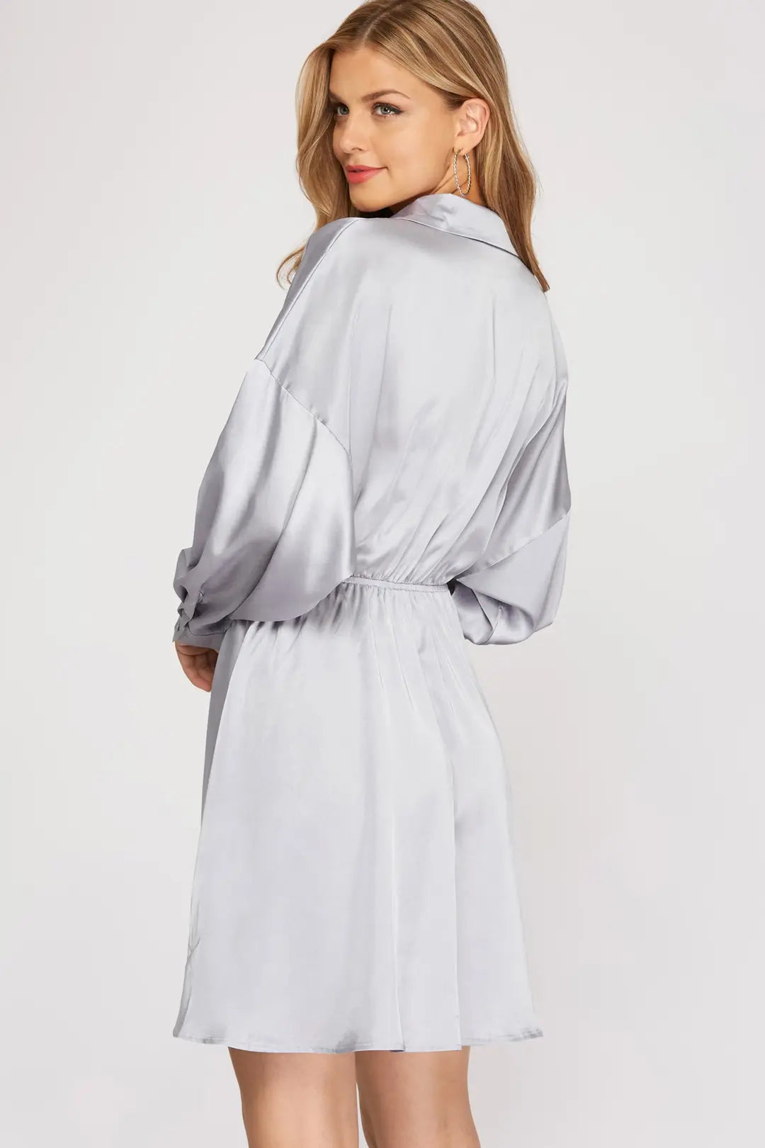 Silver Satin Flare Dress